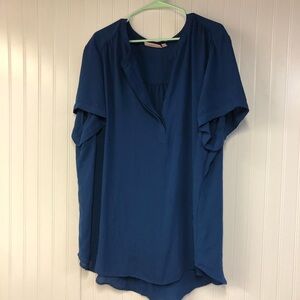 Evri Elegant Blue Women's Short Sleeve Blouse Top VNeck 4X Solid